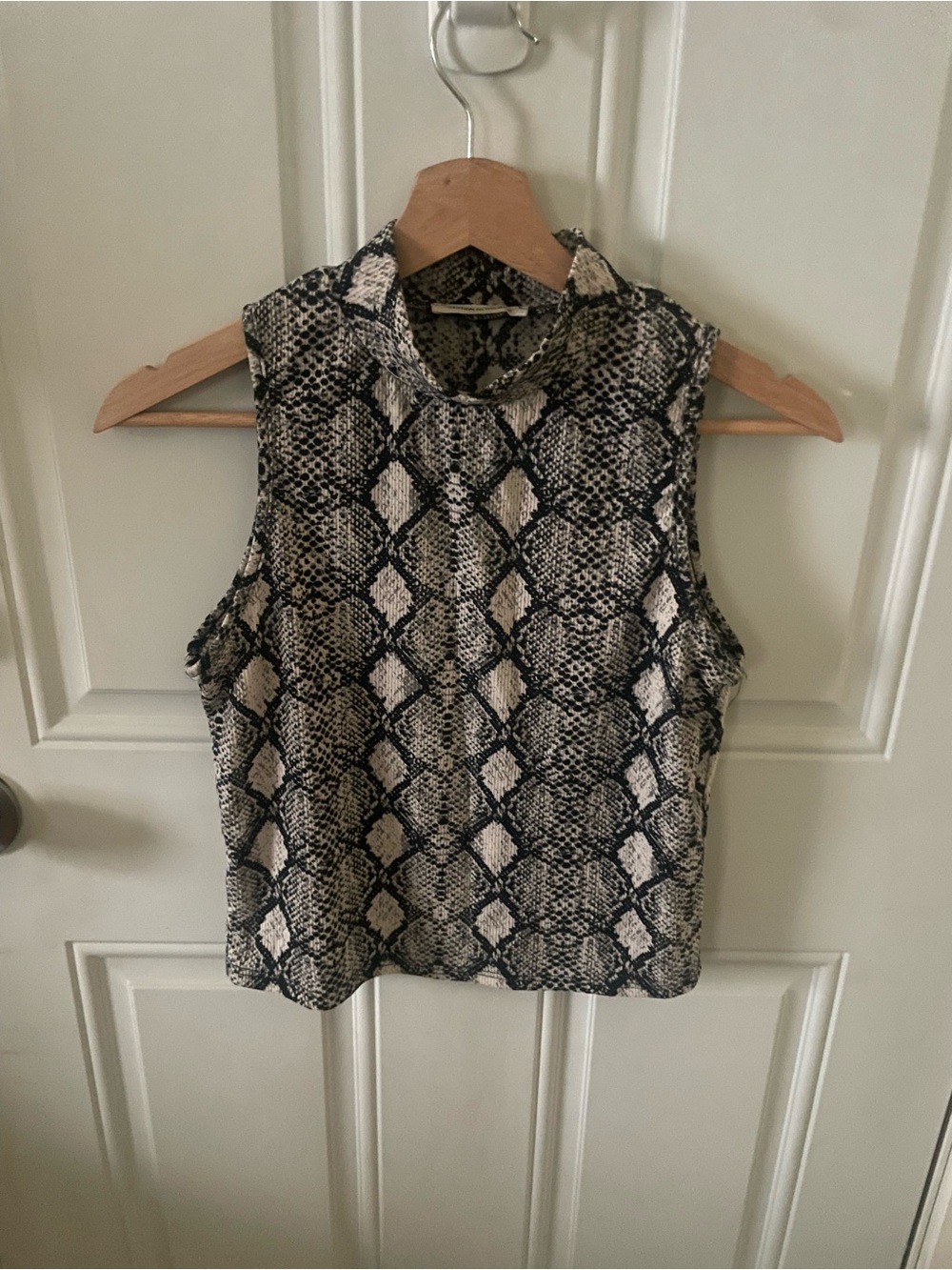 Caution To The Wind Sleeveless Mock Neck Snake Print Top in Black and Cream